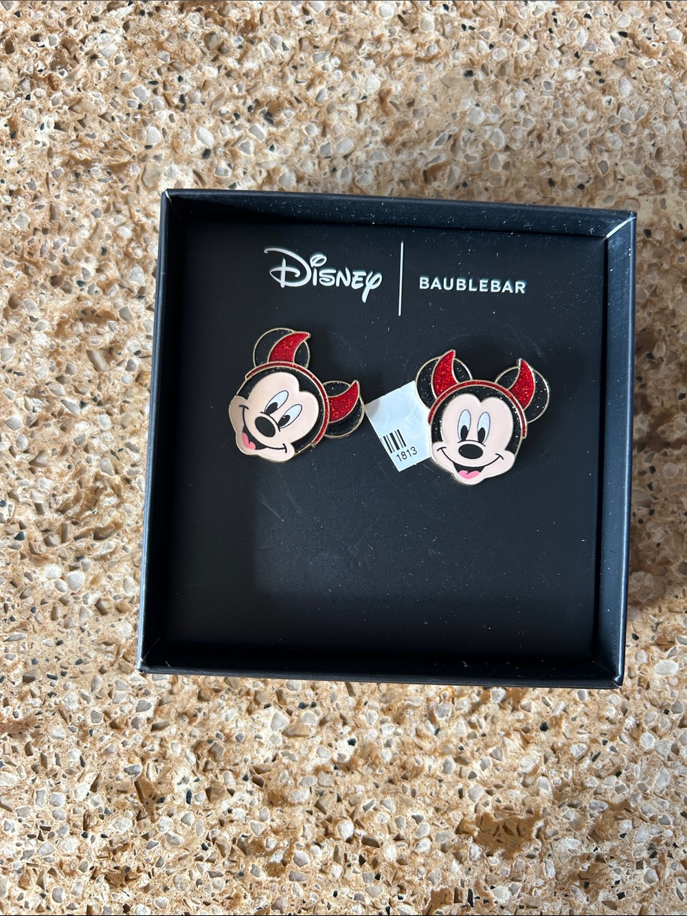 BaubleBar Disney Mickey Mouse Red Glitter Devil Ear Stud Earrings